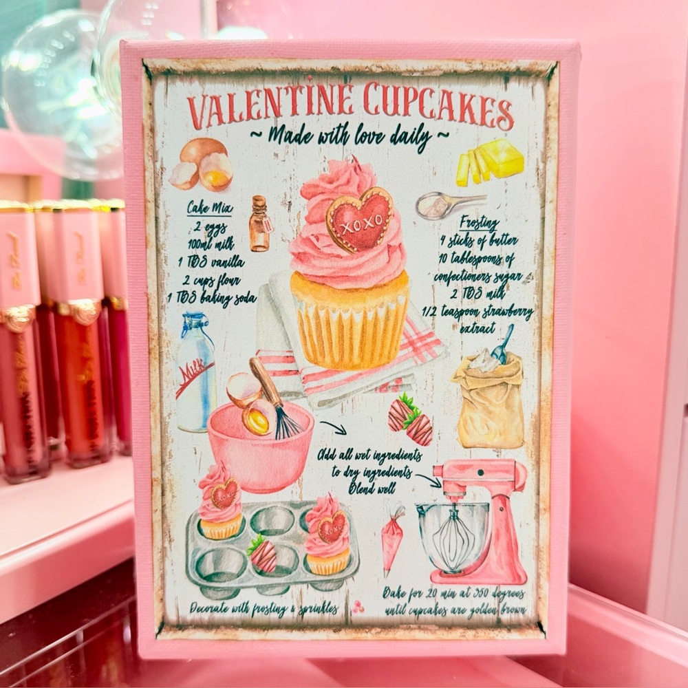 Valentine Cupcakes Vintage Recipe Pink Baking Decor Picture